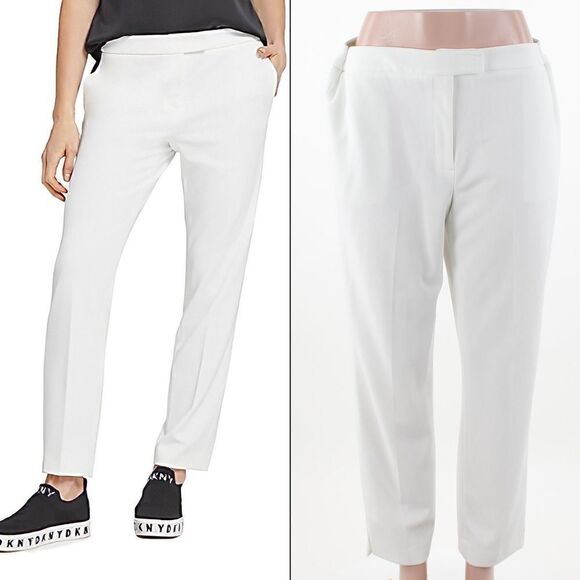 DKNY Essential Slim Ankle Pants in Ivory - Picture 1 of 5